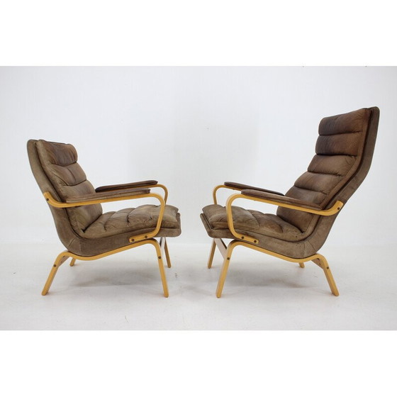 Image 1 of Paar vintage "Contino" leren fauteuils van Yngve Ekström, Zweden 1970