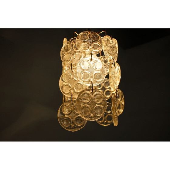 Image 1 of Vintage messing en glazen hanglamp van Zelezny Brod, Tsjecho-Slowakije 1970