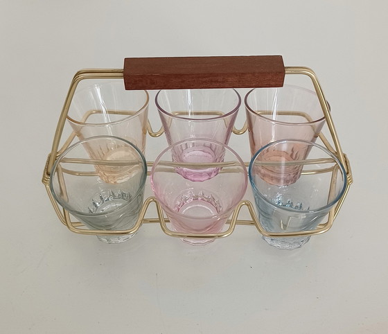 Image 1 of Set Vijftiger Jaren Waterglazen In Houder 