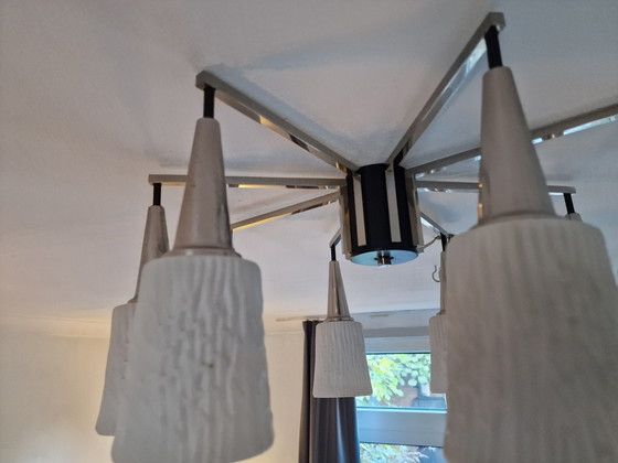 Image 1 of Vintage Hanglamp Plafondlamp Hengellamp  8 Glazen Kelken 