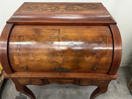 Image 1 of Art-Nouveau bureau Cilindrisch ingelegd met florale decoratie