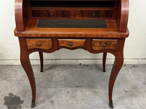 Image 1 of Art-Nouveau bureau Cilindrisch ingelegd met florale decoratie