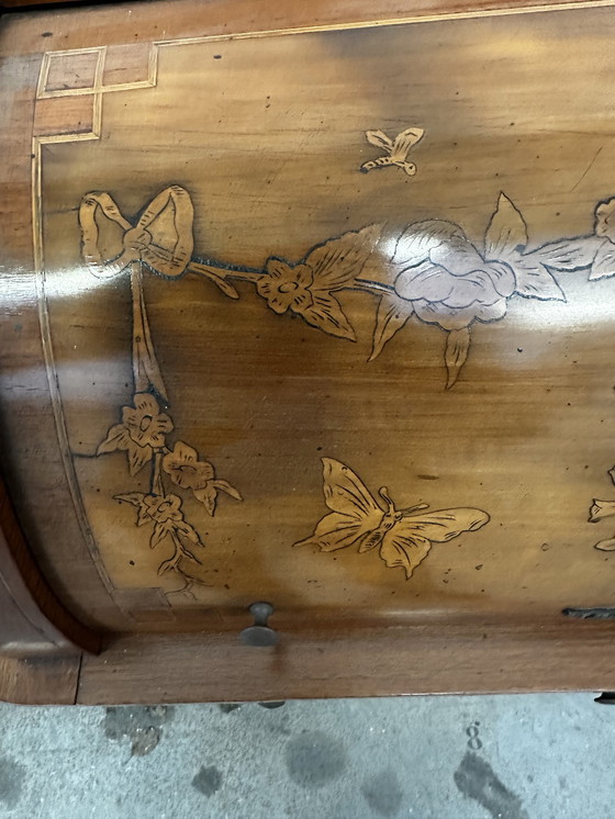 Image 1 of Art-Nouveau bureau Cilindrisch ingelegd met florale decoratie