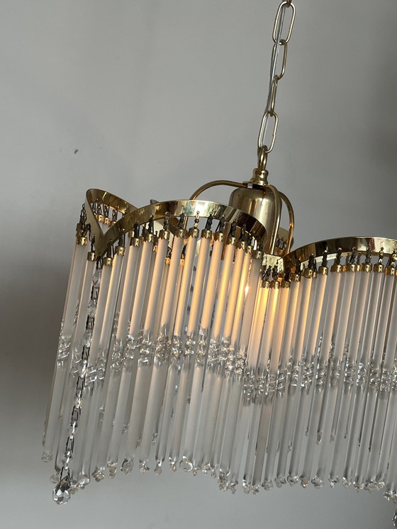 Image 1 of 3 bogen art deco stijl hanglamp staafjes kroonluchter 80’s 