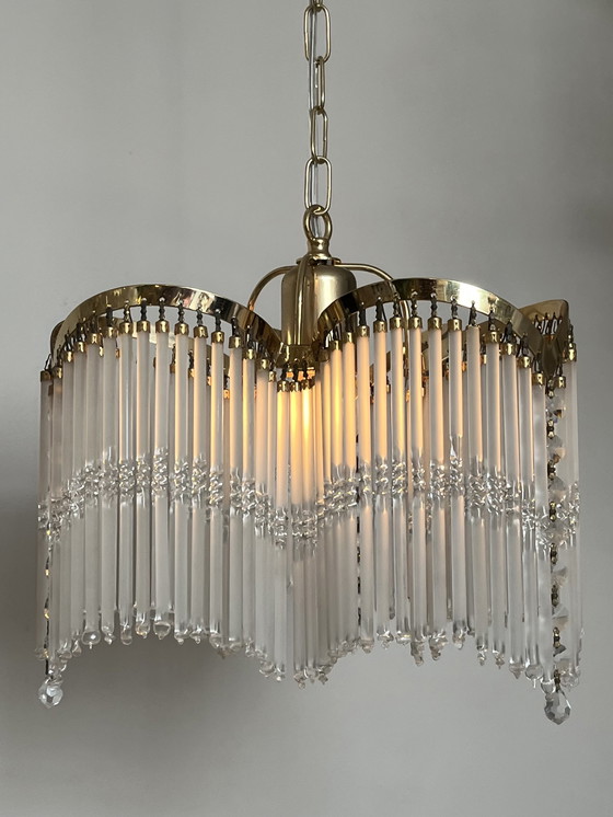 Image 1 of 3 bogen art deco stijl hanglamp staafjes kroonluchter 80’s 