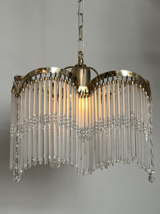 Image 1 of 3 bogen art deco stijl hanglamp staafjes kroonluchter 80’s 