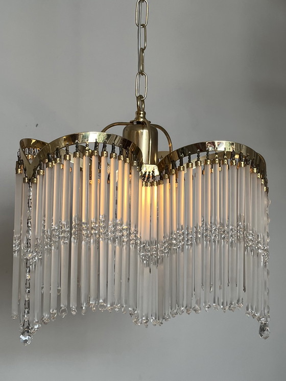 Image 1 of 3 bogen art deco stijl hanglamp staafjes kroonluchter 80’s 