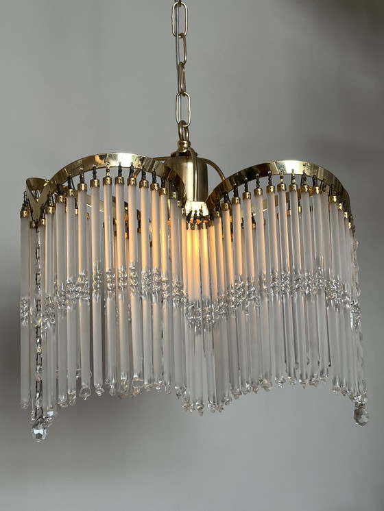 Image 1 of 3 bogen art deco stijl hanglamp staafjes kroonluchter 80’s 