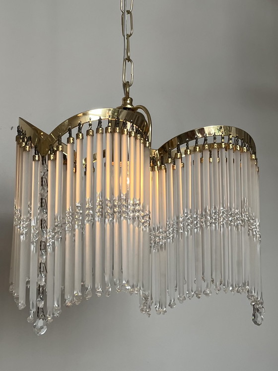 Image 1 of 3 bogen art deco stijl hanglamp staafjes kroonluchter 80’s 