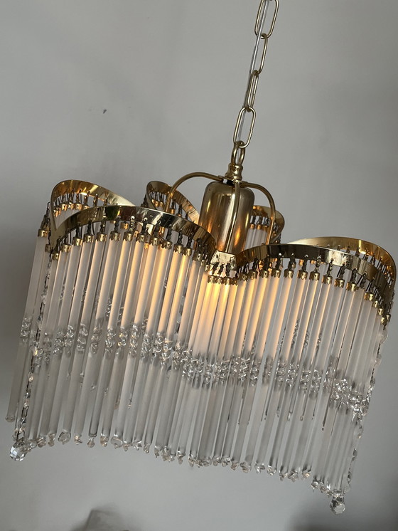 Image 1 of 3 bogen art deco stijl hanglamp staafjes kroonluchter 80’s 