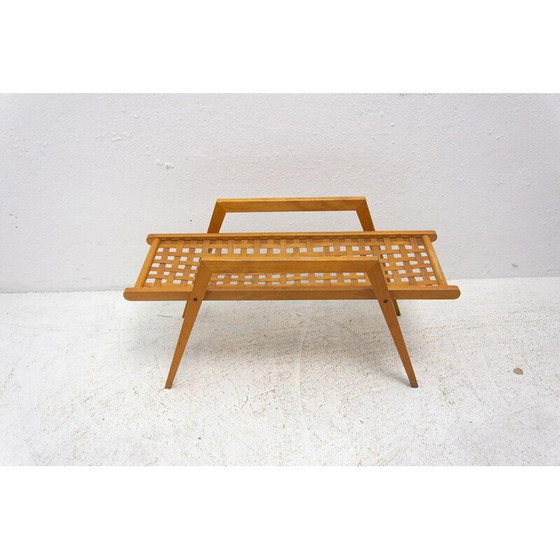 Image 1 of Vintage bijzettafel van beukenhout met gevlochten leren singels, Tsjecho-Slowakije 1970