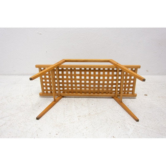 Image 1 of Vintage bijzettafel van beukenhout met gevlochten leren singels, Tsjecho-Slowakije 1970