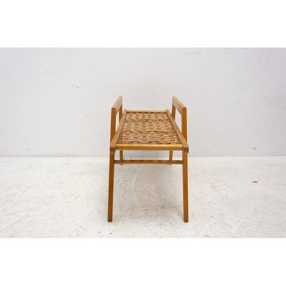 Image 1 of Vintage bijzettafel van beukenhout met gevlochten leren singels, Tsjecho-Slowakije 1970