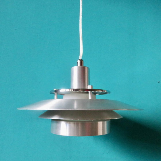 Image 1 of Vintage hanglamp van aluminium en opaline glas, Zweden 2000