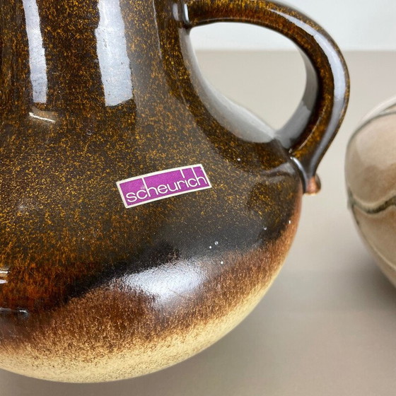 Image 1 of Paar aardewerk vet lava vazen "Multi-Color" van Scheurich, Duitsland 1970