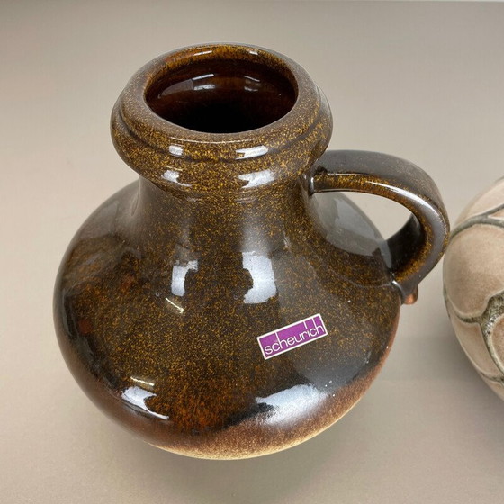 Image 1 of Paar aardewerk vet lava vazen "Multi-Color" van Scheurich, Duitsland 1970