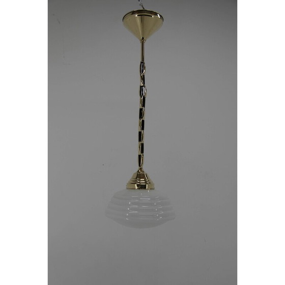 Image 1 of Vintage Art nouveau hanglamp van messing en opaalglas, jaren 1920