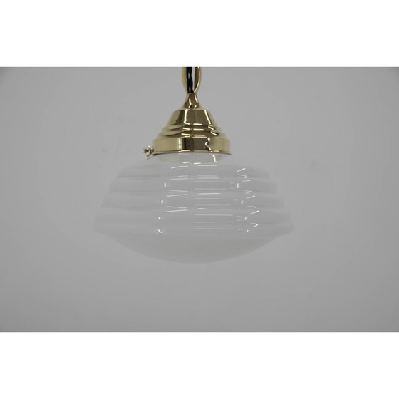 Image 1 of Vintage Art nouveau hanglamp van messing en opaalglas, jaren 1920