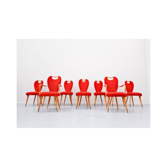 Image 1 of Set van 8 vintage stoelen en 2 fauteuils, Italië 1950