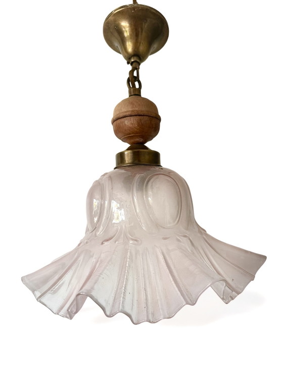 Image 1 of Vintage hanglamp koper glas