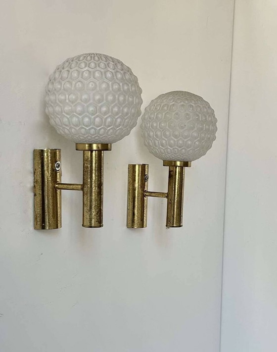 Image 1 of Messing en opaline wandlamp - Duitsland 1960
