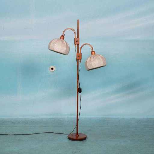 Japandi vloerlamp Domus Denmark, vintage arch lamp teak