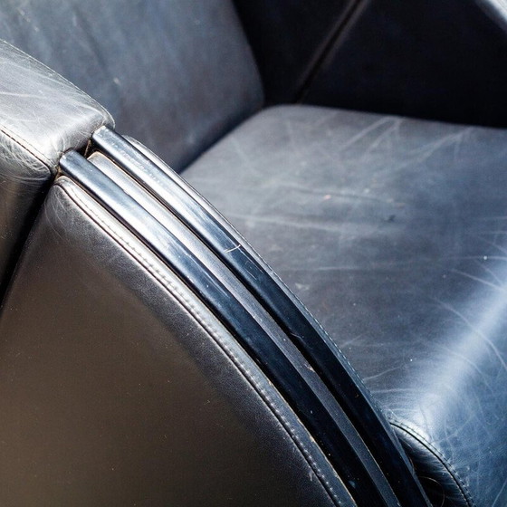 Image 1 of Vintage fauteuil in zwart metaal en zwart leer, 1980