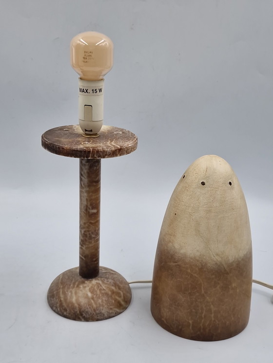 Image 1 of Koppel albast vintage mushroom lampen