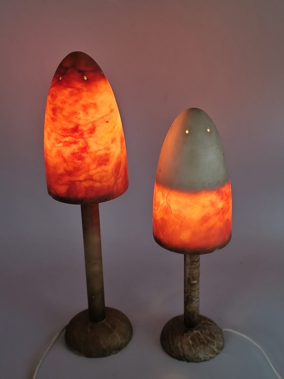 Image 1 of Koppel albast vintage mushroom lampen