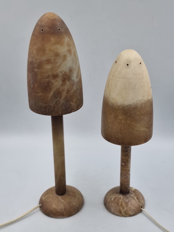 Image 1 of Koppel albast vintage mushroom lampen