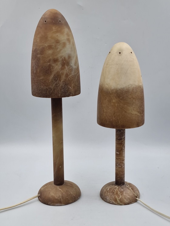 Image 1 of Koppel albast vintage mushroom lampen