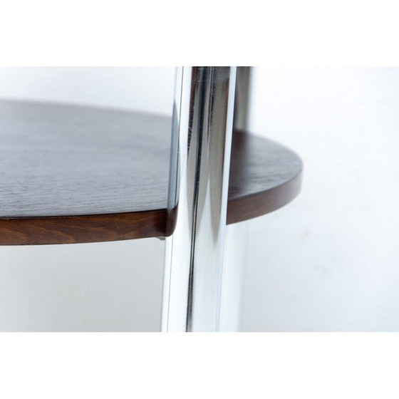 Image 1 of Vintage Bauhaus salontafel in verchroomd metaal en beukenhout van Robert Slezak, Tsjecho-Slowakije 1930