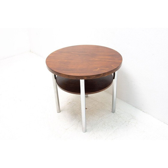 Image 1 of Vintage Bauhaus salontafel in verchroomd metaal en beukenhout van Robert Slezak, Tsjecho-Slowakije 1930