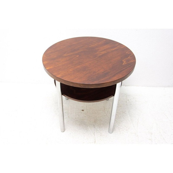 Image 1 of Vintage Bauhaus salontafel in verchroomd metaal en beukenhout van Robert Slezak, Tsjecho-Slowakije 1930
