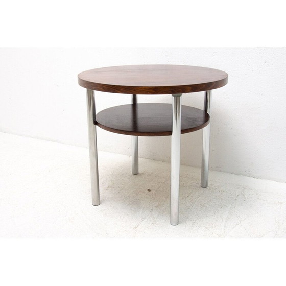 Image 1 of Vintage Bauhaus salontafel in verchroomd metaal en beukenhout van Robert Slezak, Tsjecho-Slowakije 1930