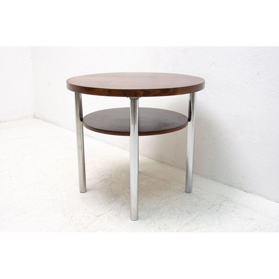 Image 1 of Vintage Bauhaus salontafel in verchroomd metaal en beukenhout van Robert Slezak, Tsjecho-Slowakije 1930