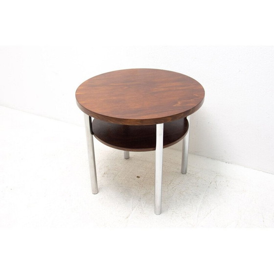 Image 1 of Vintage Bauhaus salontafel in verchroomd metaal en beukenhout van Robert Slezak, Tsjecho-Slowakije 1930