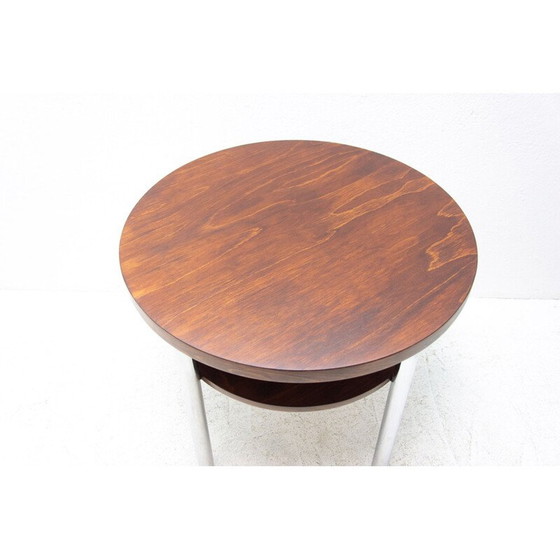 Image 1 of Vintage Bauhaus salontafel in verchroomd metaal en beukenhout van Robert Slezak, Tsjecho-Slowakije 1930