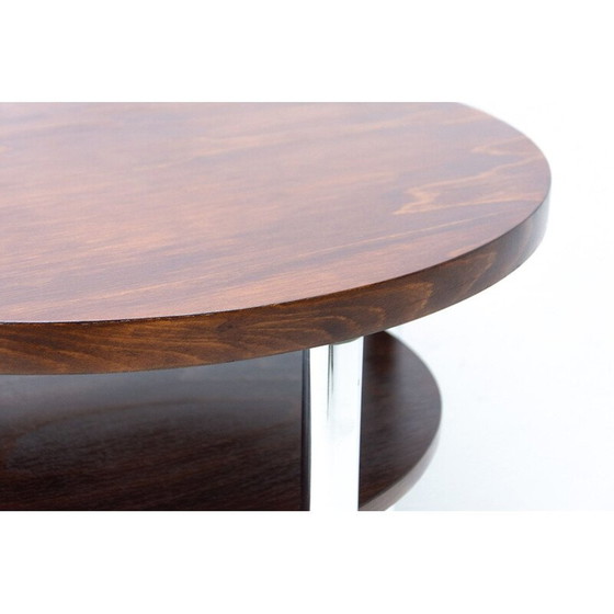 Image 1 of Vintage Bauhaus salontafel in verchroomd metaal en beukenhout van Robert Slezak, Tsjecho-Slowakije 1930