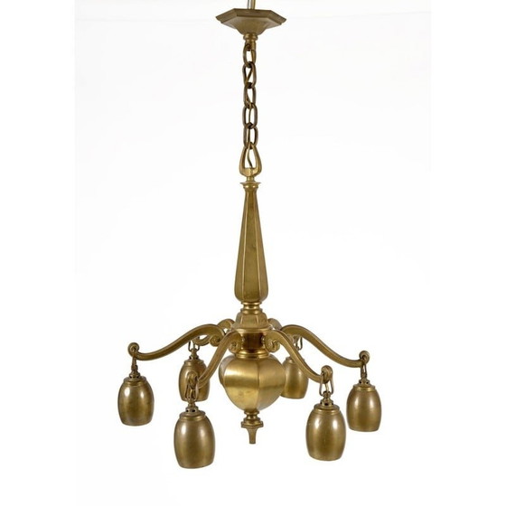 Image 1 of Vintage hanglamp van massief messing, jaren 1920