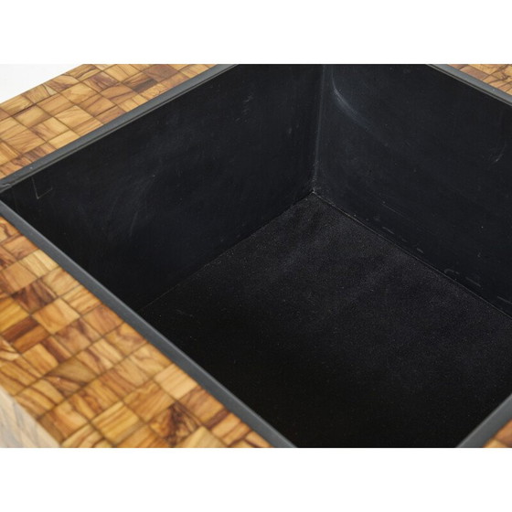 Image 1 of Vintage bartafel in olijfhout en messing marqueterie van Sandro Petti, 1970