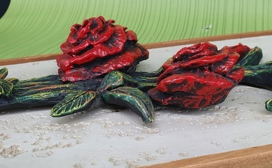 Image 1 of 11971 Vintage Keramiek 3D Muurdekoratie Met Rozen