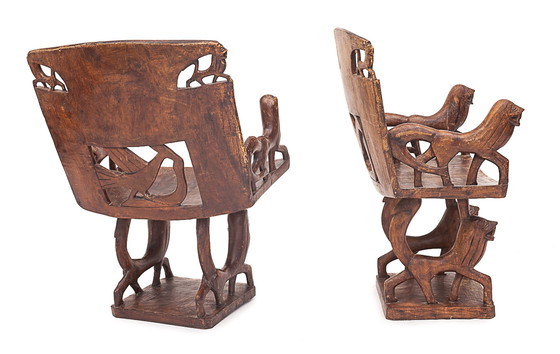 Image 1 of Set van 4 gebeeldhouwde fauteuils, 1950