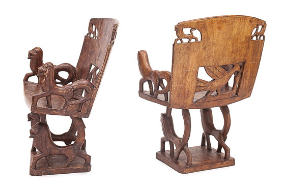 Image 1 of Set van 4 gebeeldhouwde fauteuils, 1950