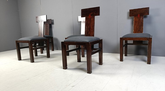 Image 1 of Set van 5 constructivistische eetkamerstoelen van Roche Bobois, 1970S