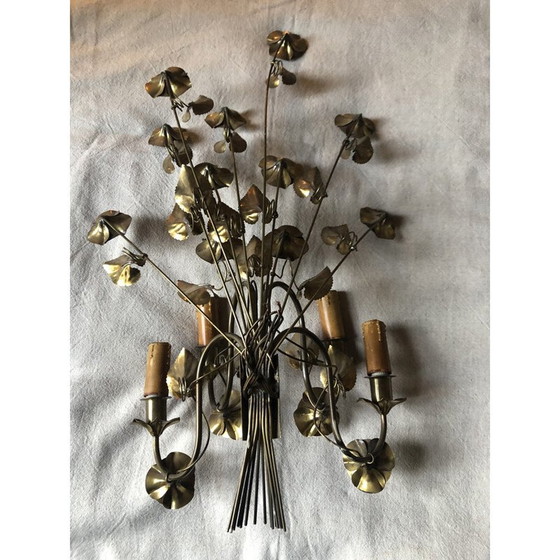 Image 1 of Paar vintage "Flower" wandlampen van verguld metaal met 4 lampjes, 1960