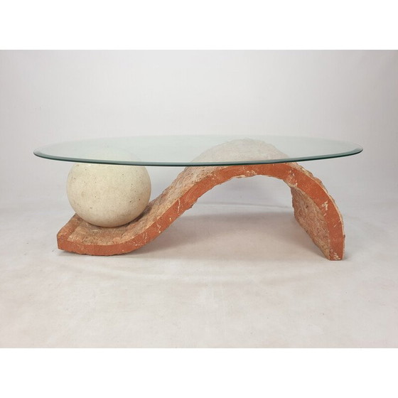 Image 1 of Vintage fossiele stenen salontafel door Magnussen Ponte, 1980