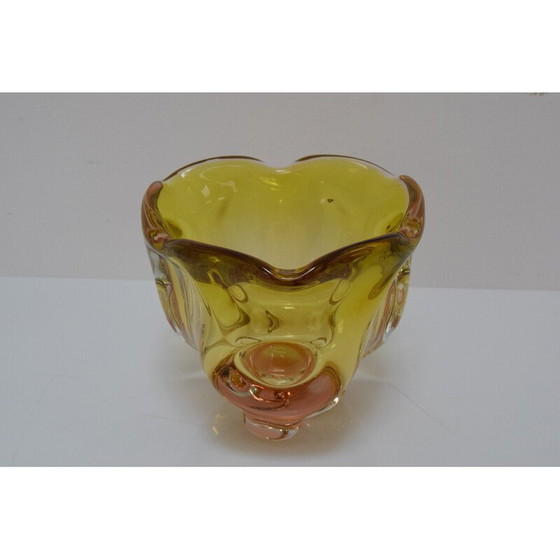 Image 1 of Vintage Art glazen kom van Josef Hospodka voor Glasswork Chribska, Tsjecho-Slowakije 1960