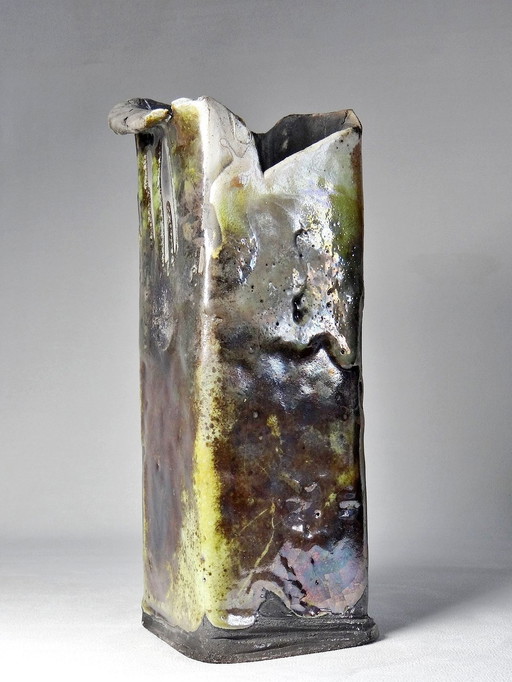 Grote Vintage Art Raku Vaas Gesigneerd