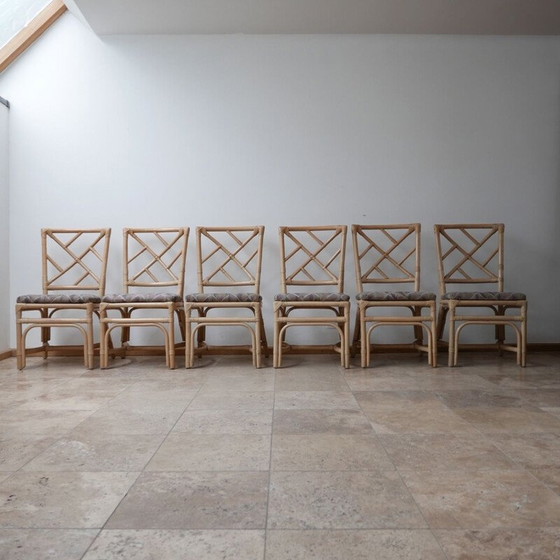 Image 1 of Set van 6 vintage Chippendale stoelen in imitatie bamboe Holland 1970